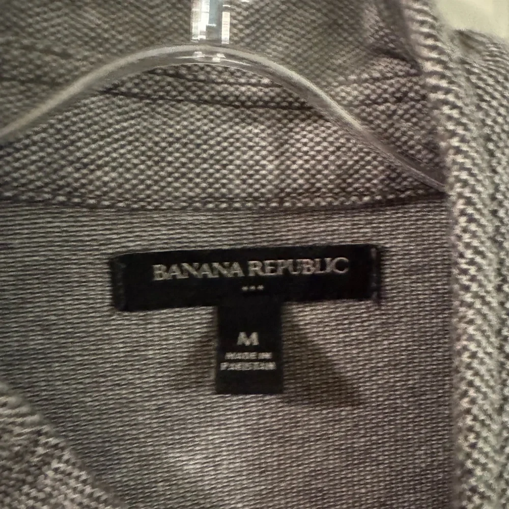 Banana Republic Mens Medium Gray Full Zip‎ Band Collar Pockets Long Sleeve